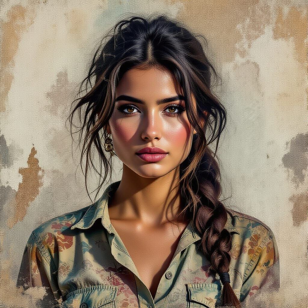 Dreamlike Portrait in Mixed Media Style