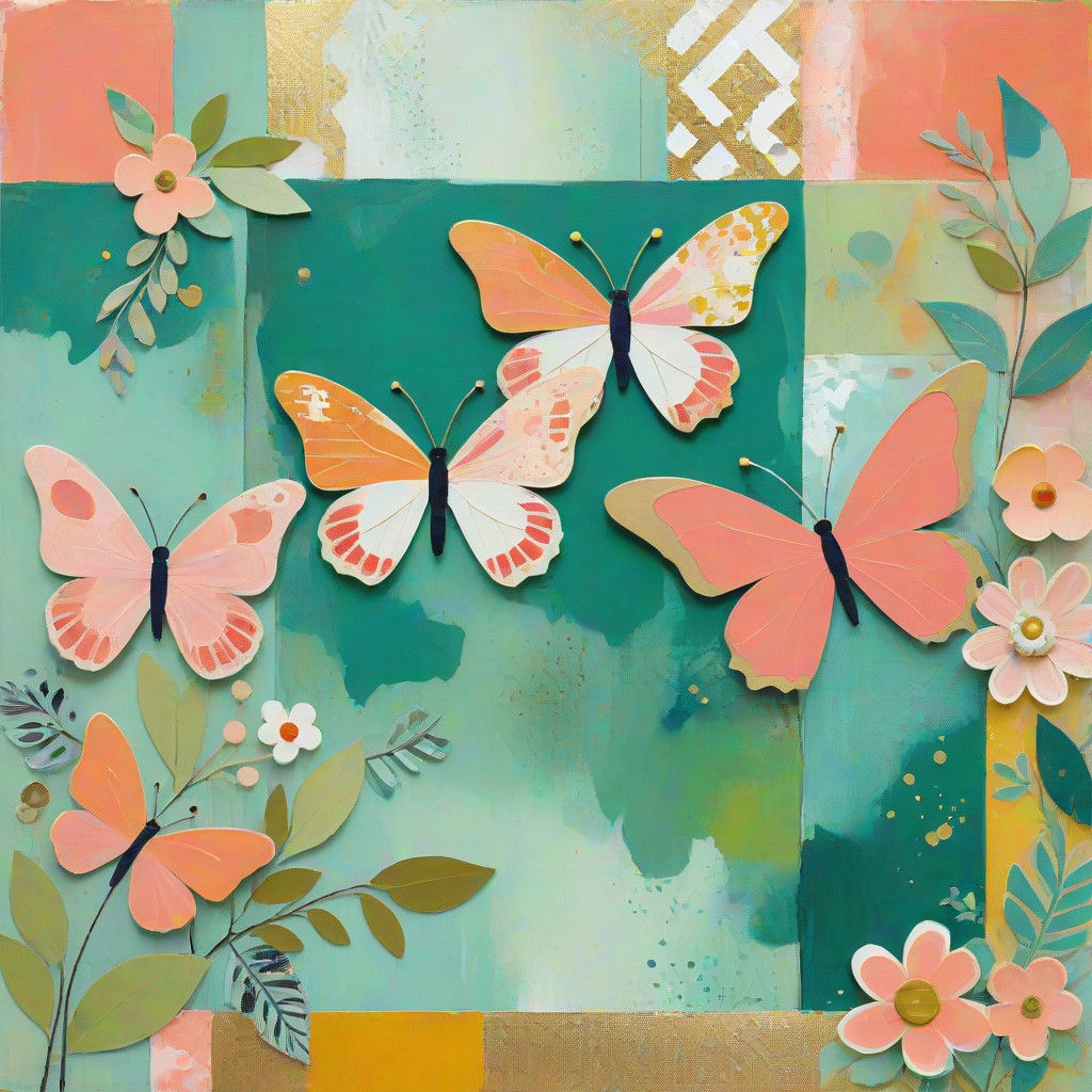 Vibrant Whimsical Art in Mixed Media Collage Style