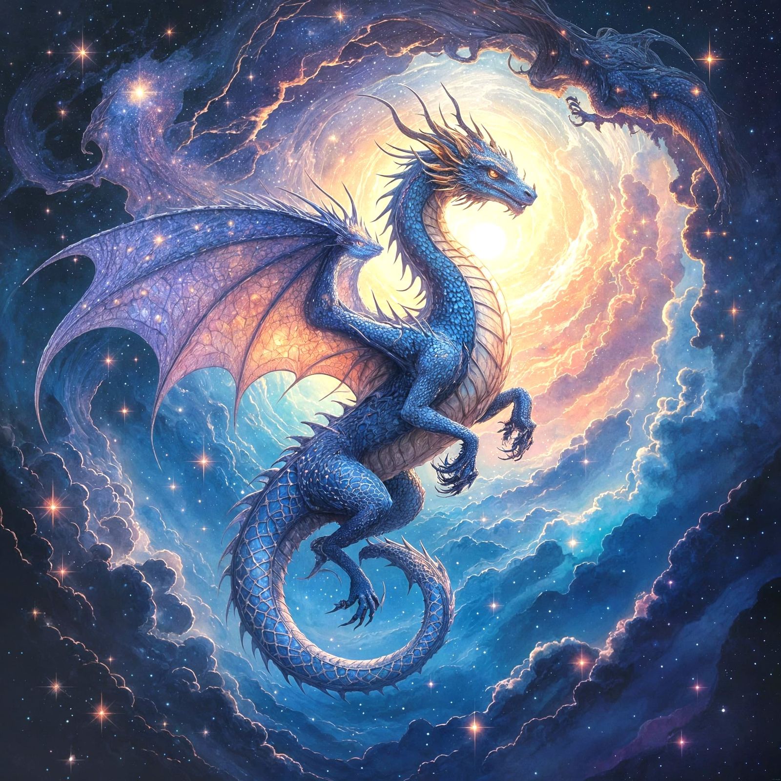 Majestic Dragon Soars Through Cosmic Nebula