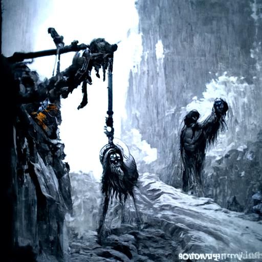 Tribesman's Death Call: Horror Art in Doré Style