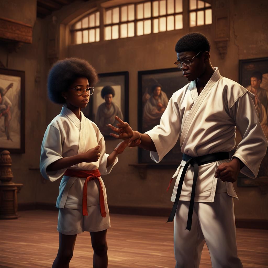 1970s Karate Class in Museum: Detailed Matte Painting