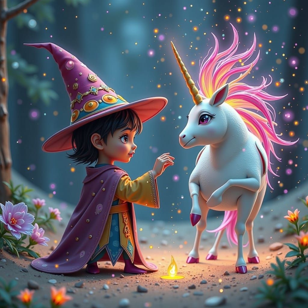 Toddler Wizard and Unicorn in 3D Style
