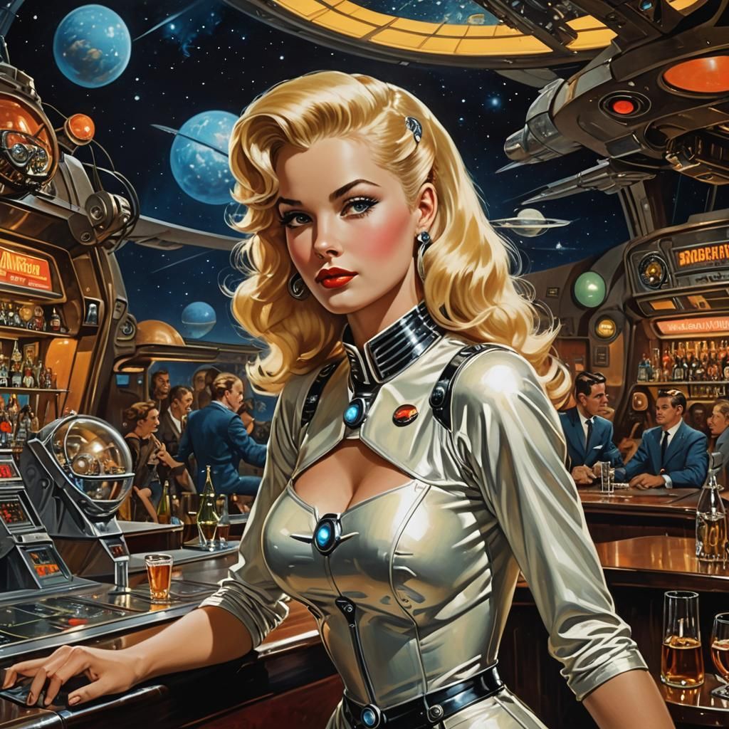 Retrofuturistic Singer in an Exotic Bar