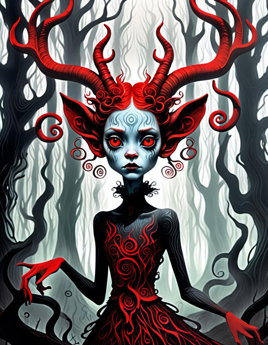 Ominous Female Faun in Eldritch Forest Portrait