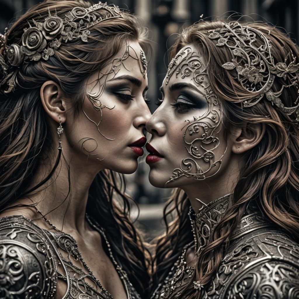 Romantic Kiss in Moody Cinematic Style