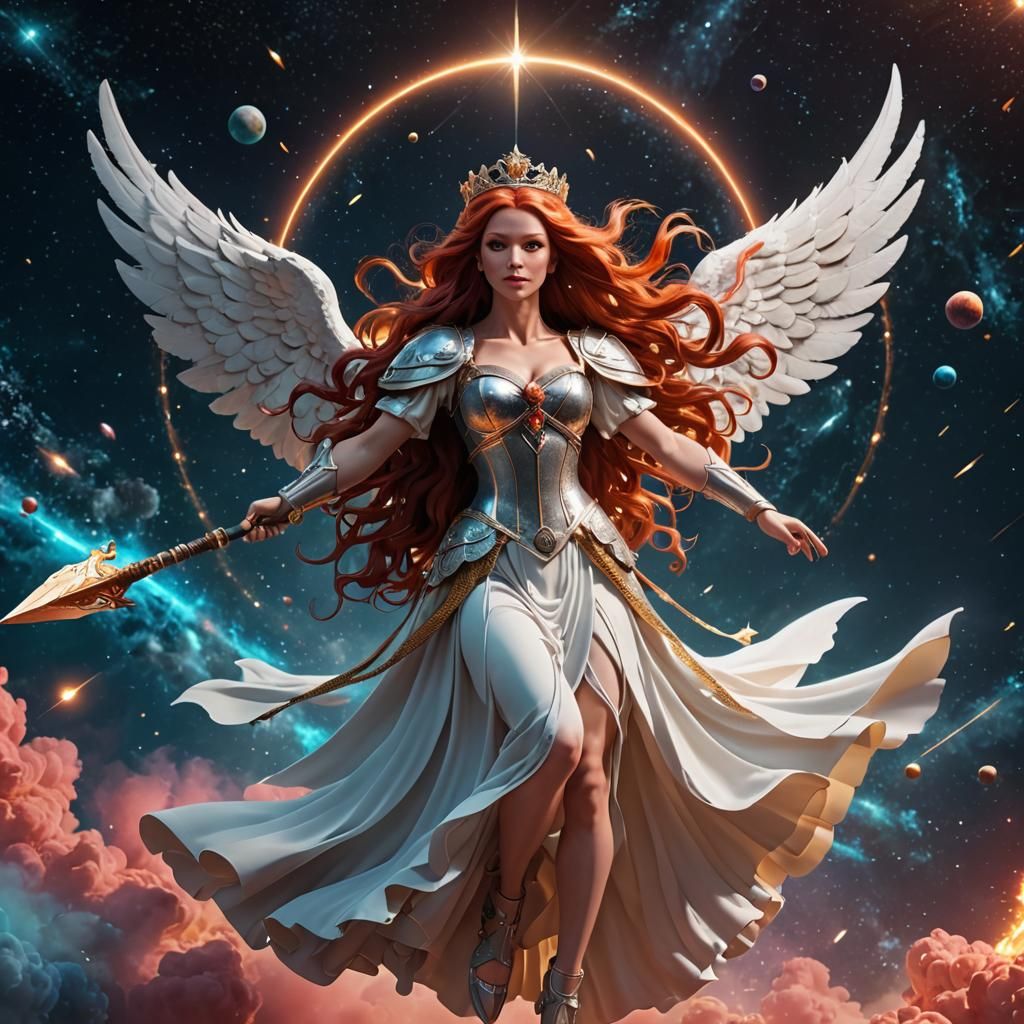 Angel Soaring Through Space in 3D Digital Art