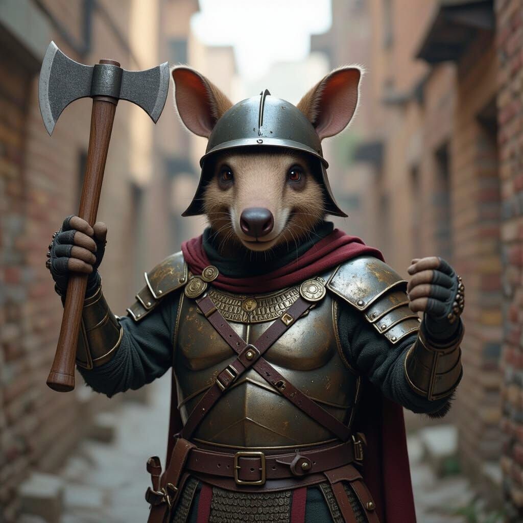Photorealistic Aardvark Warrior in Assyrian Armor with WWI H...