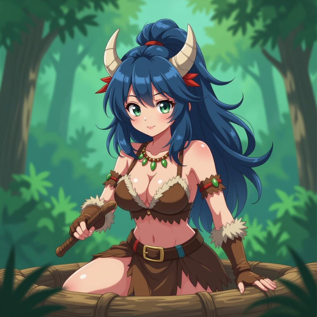 Anime Prehistoric Animal Tamer in Cel-Shaded Style