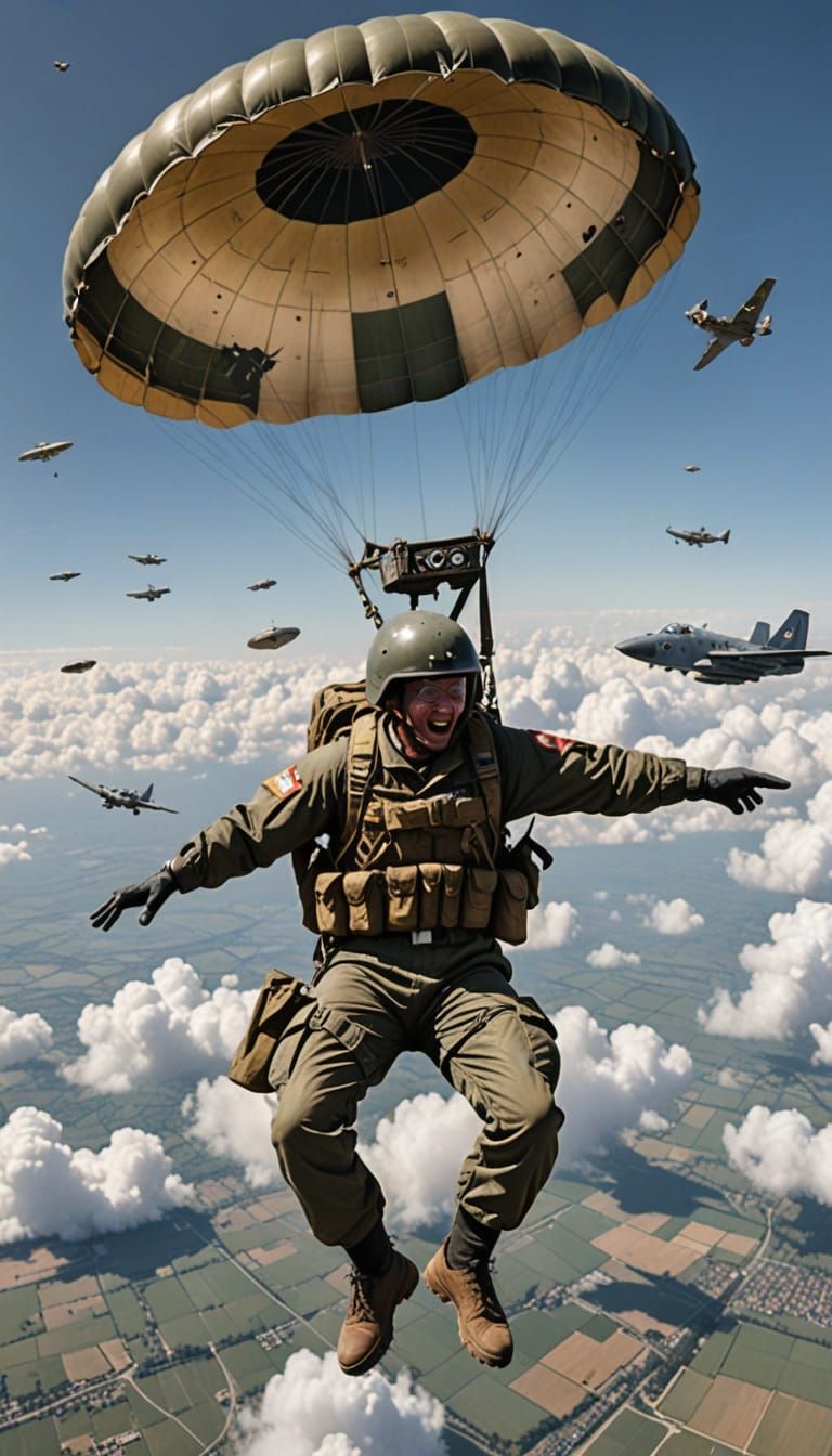 Warrior in Free Fall, Medieval Shield in Hand