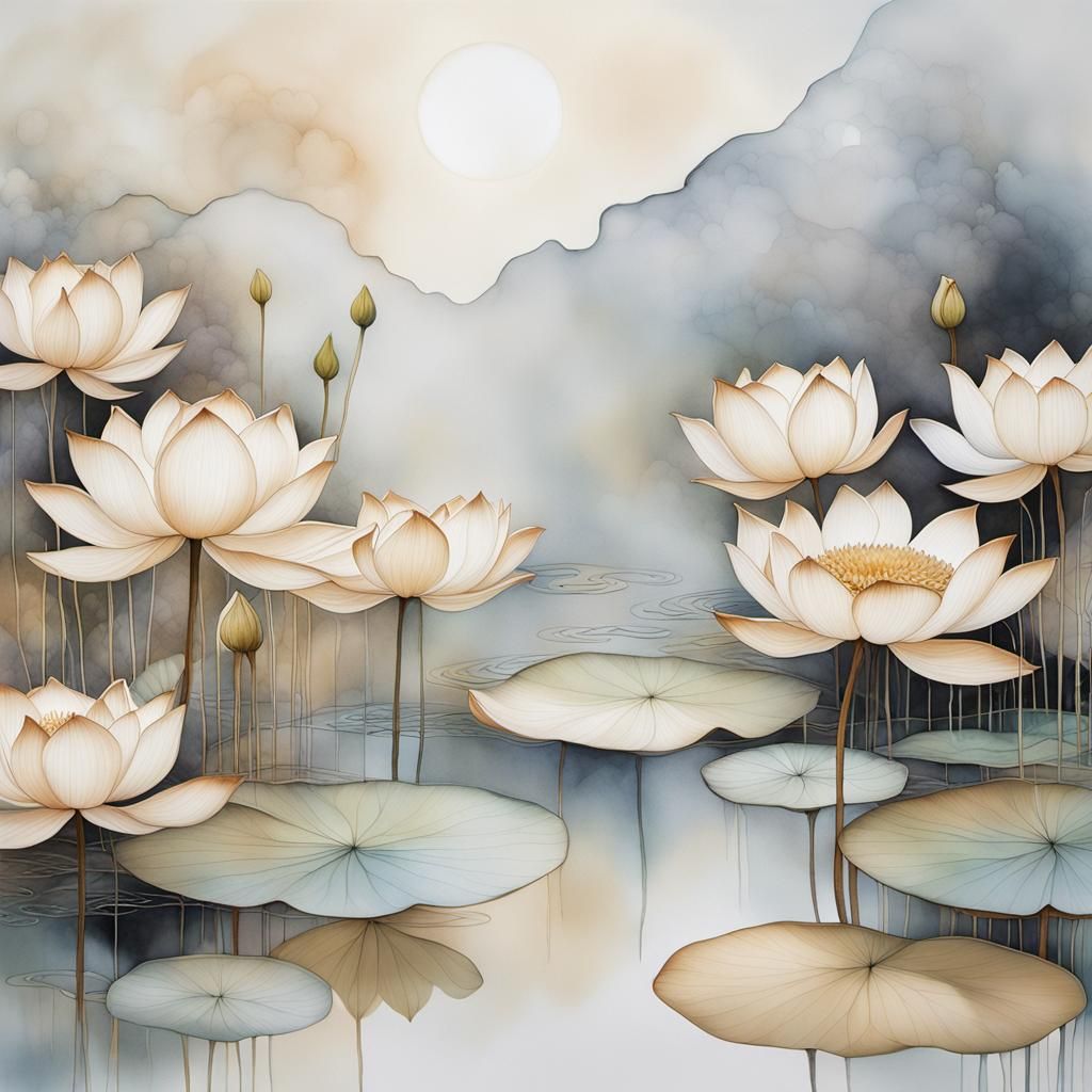 Ethereal Moonscape: Briar Wisp Lotus Flower in Pastel
