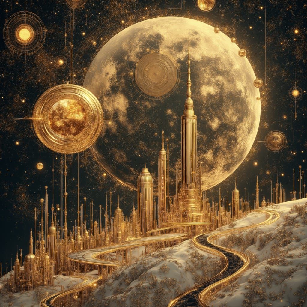 Astronaut on Moon Surrounded by Moonstones in Sci-Fi Style