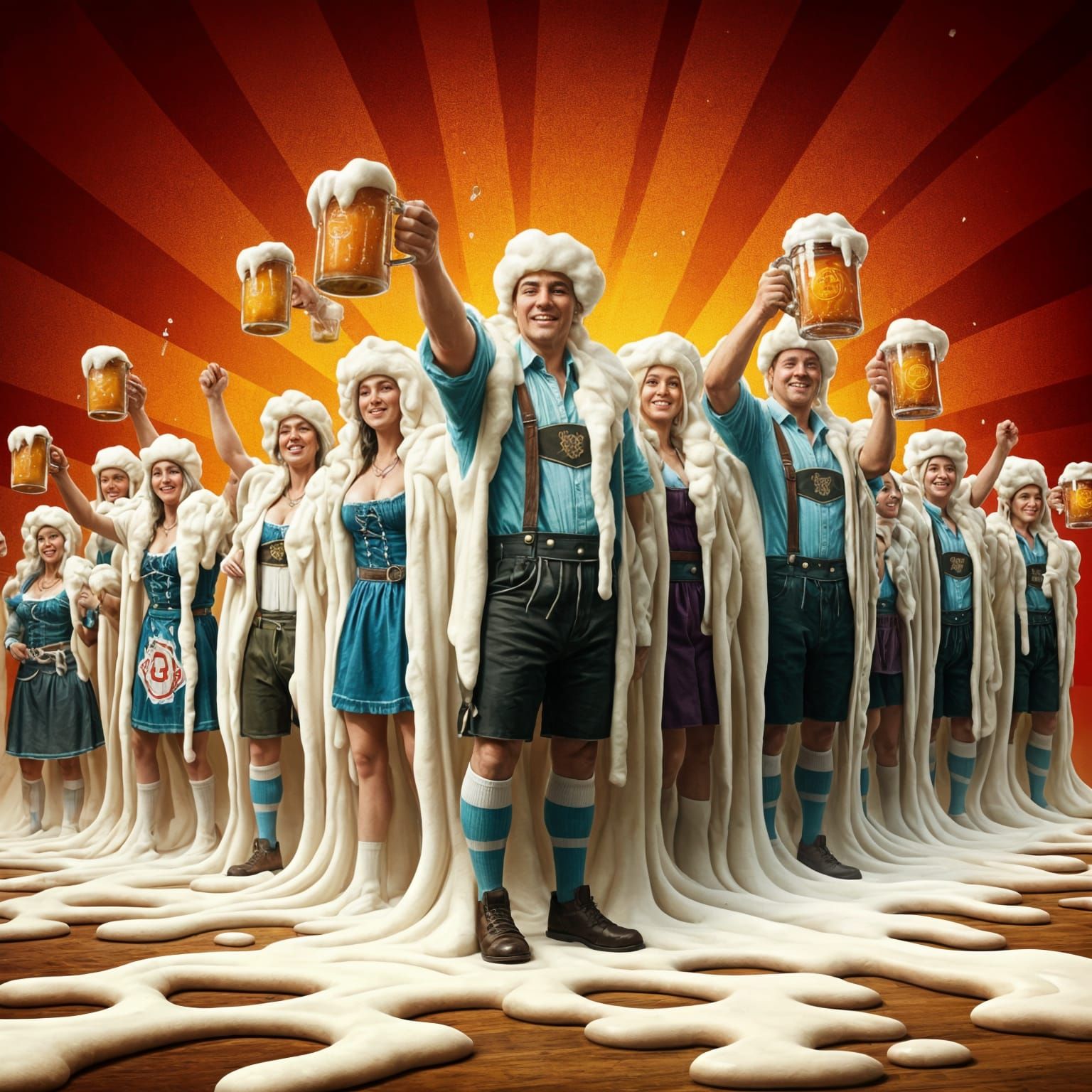 Oktoberfest Attendees in Beer Foam, Pop Art Style