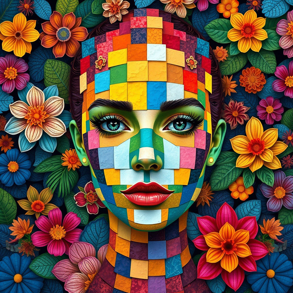 Abstract Block Portrait in Impressionist Style