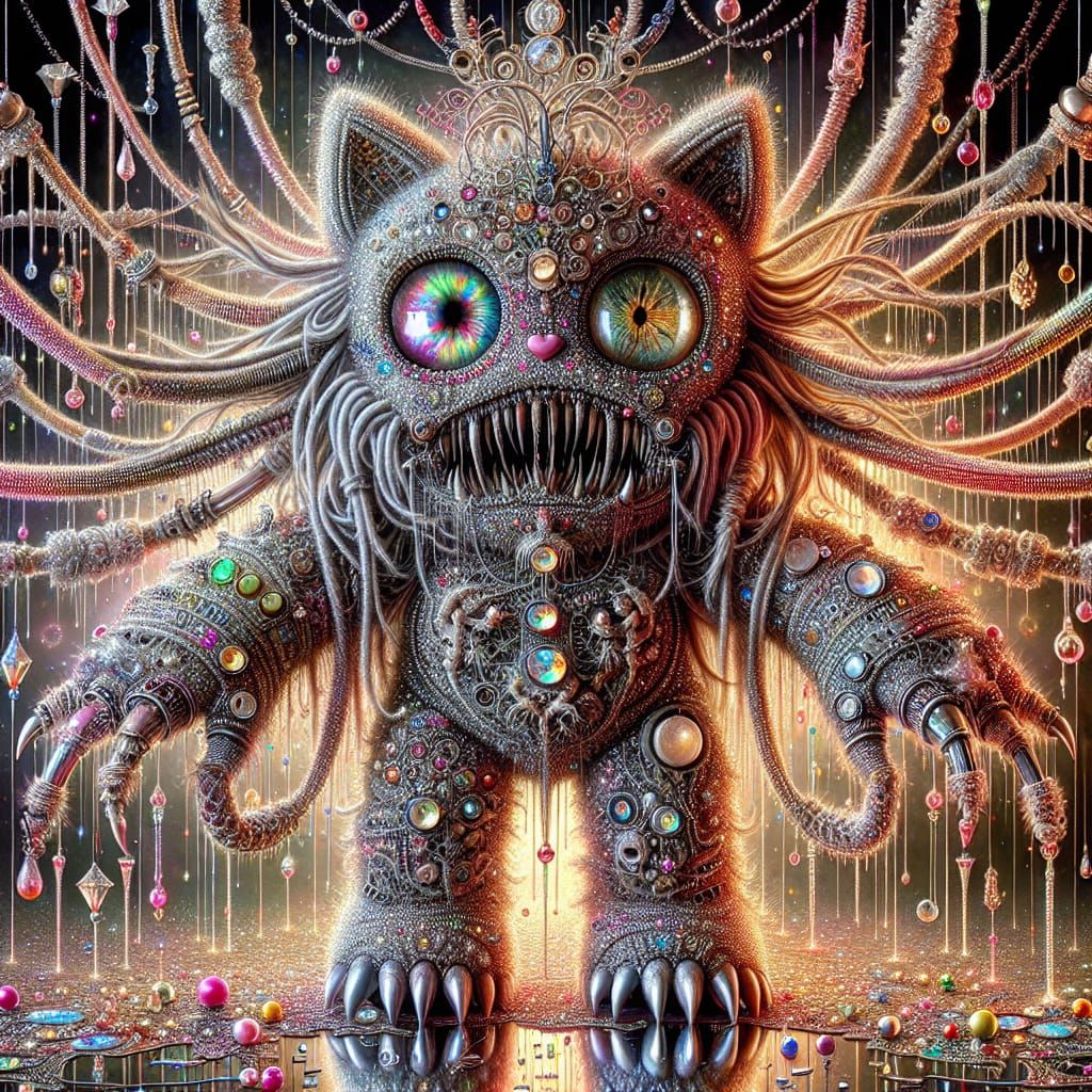 Haunting Monster Doll in Biomechanical Embroidery Style