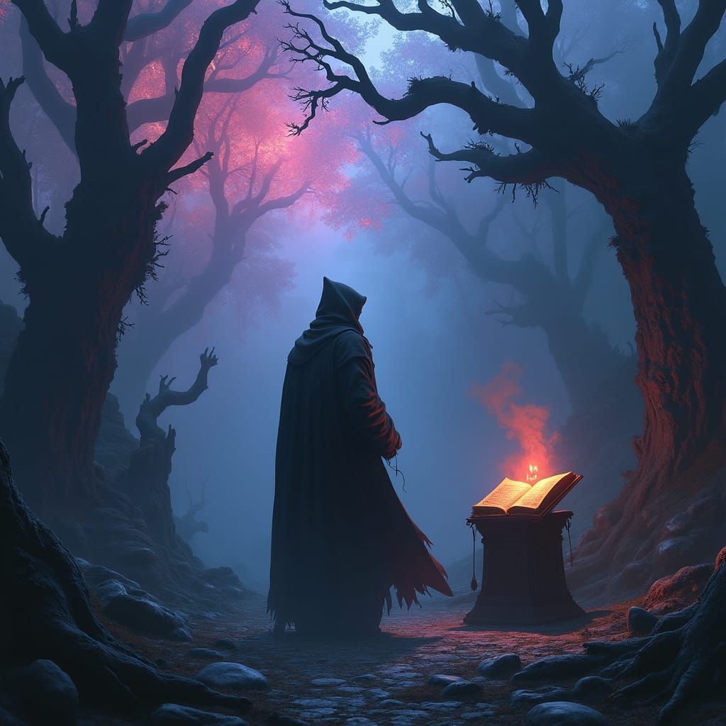 Mysterious Artist in Eerie Landscape, Dark Fantasy Concept A...