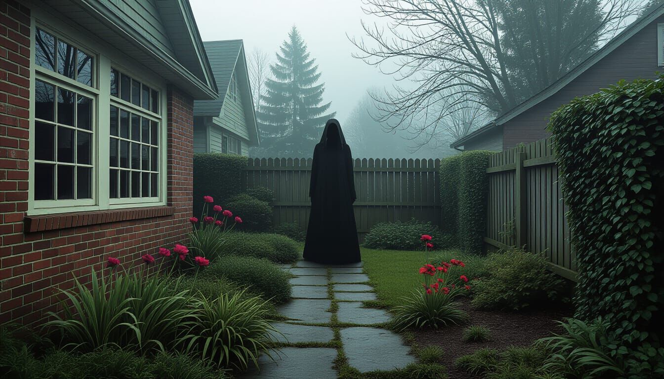 Creepy Dark Garden in Synthetism Style