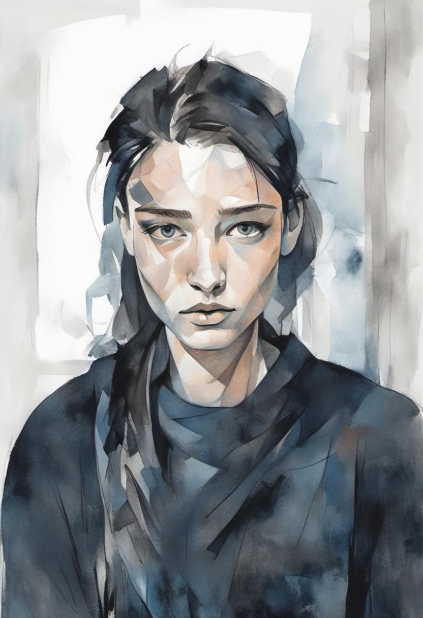 Melancholic Female Portrait in Cubist Style