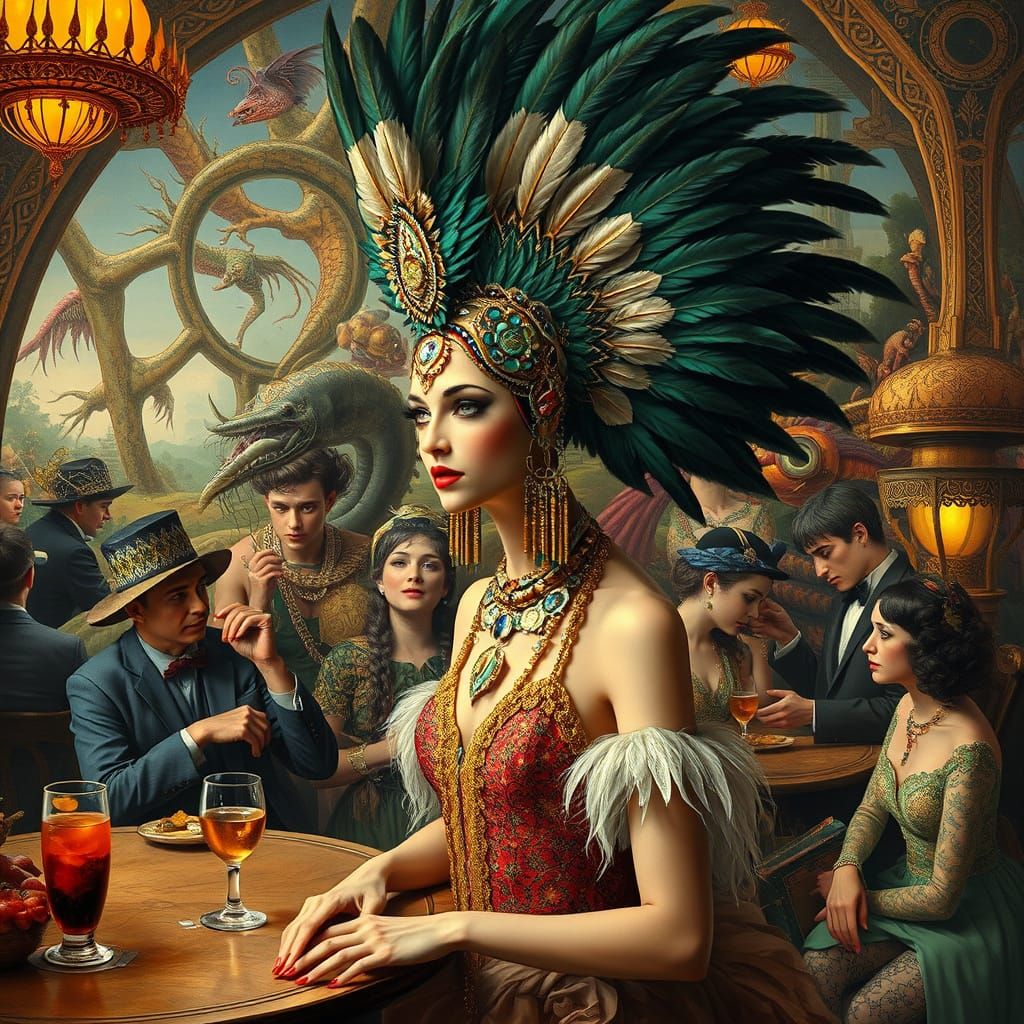 Cabaret Dancer Across Time in Maximalist Style