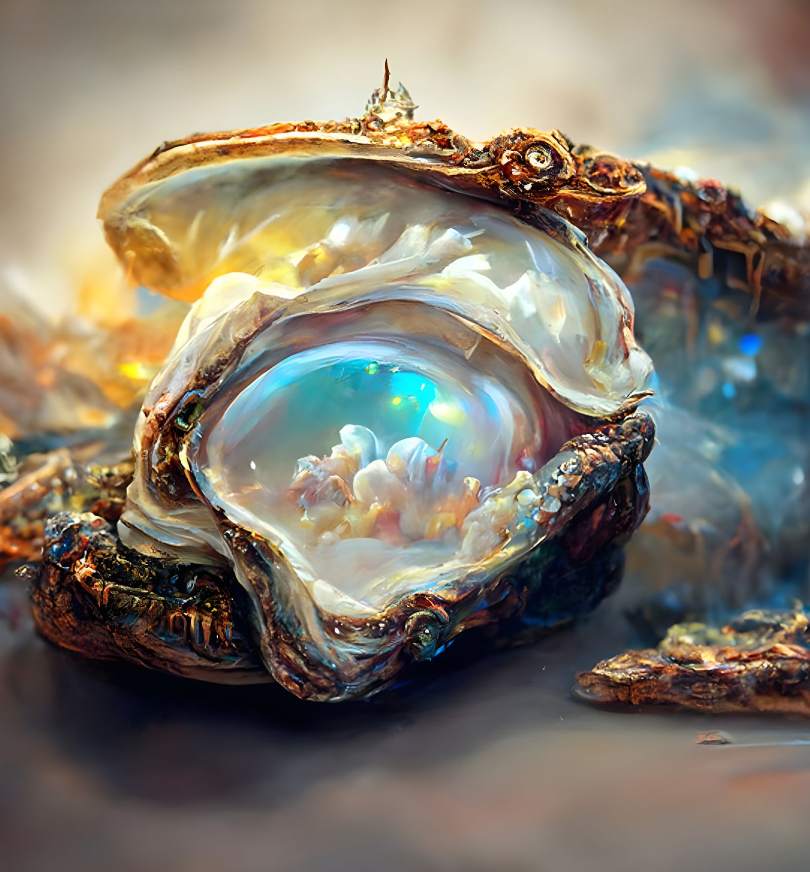 Ethereal Oyster with Pearl: Hyperdetailed Digital Painting
