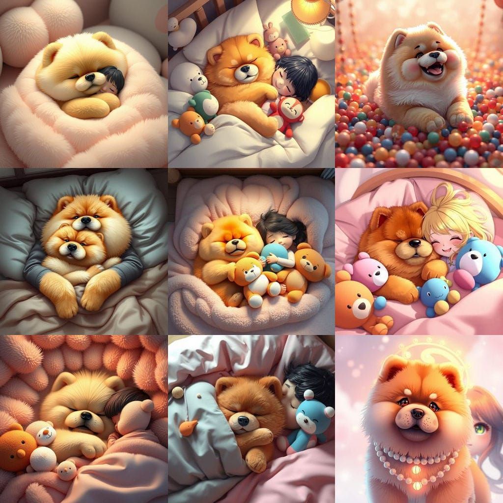 Cute Chow Chow in Chic Bead Jewelry with Human