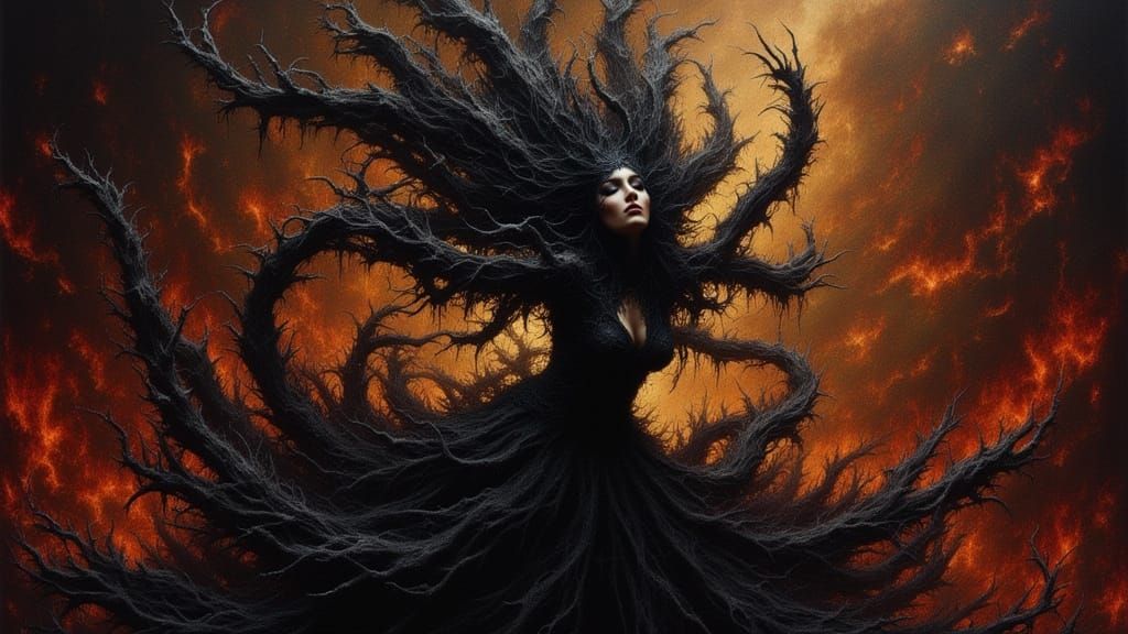 Fiery Dancer in Dark Biomechanical Landscape