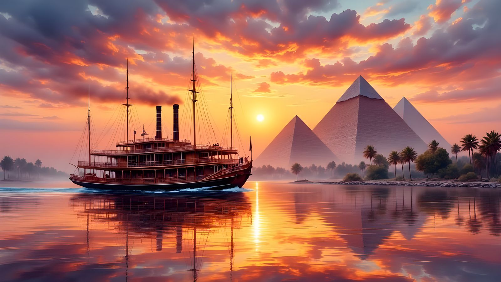 Majestic Paddle Steamer on the Tranquil Nile River
