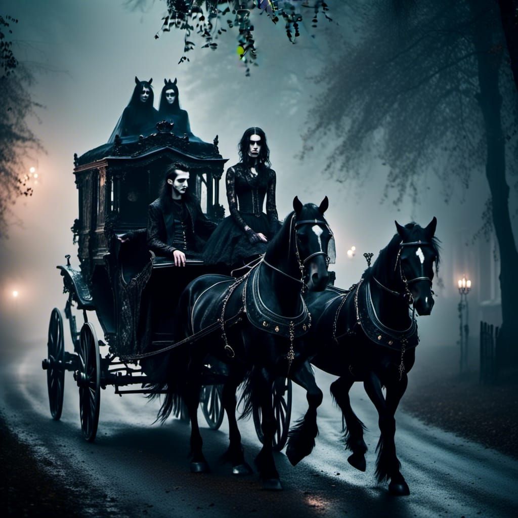 Gothic Chariot in Dark City at Night