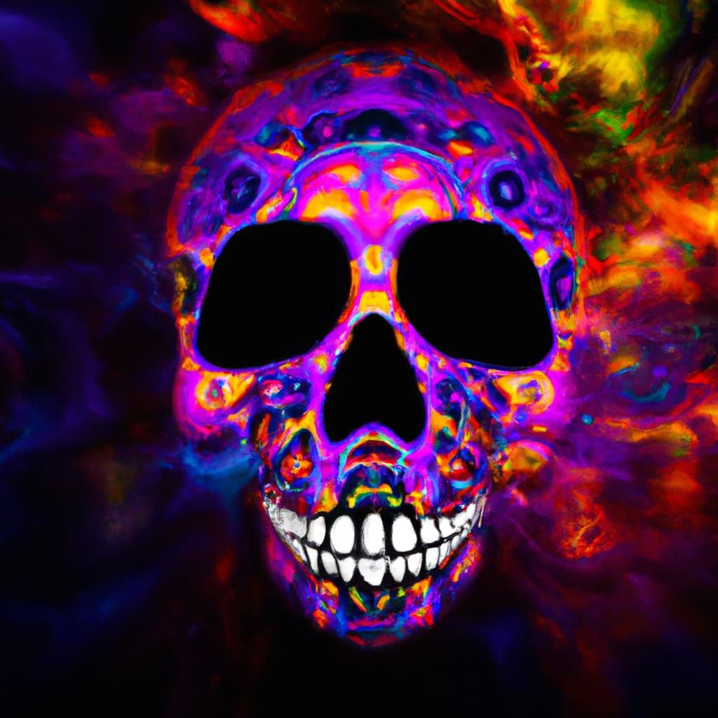 Psychedelic Horror Skull Art with Acid Bright Colors