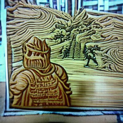 Stylized Woodcut Illustration of an Epic Quest