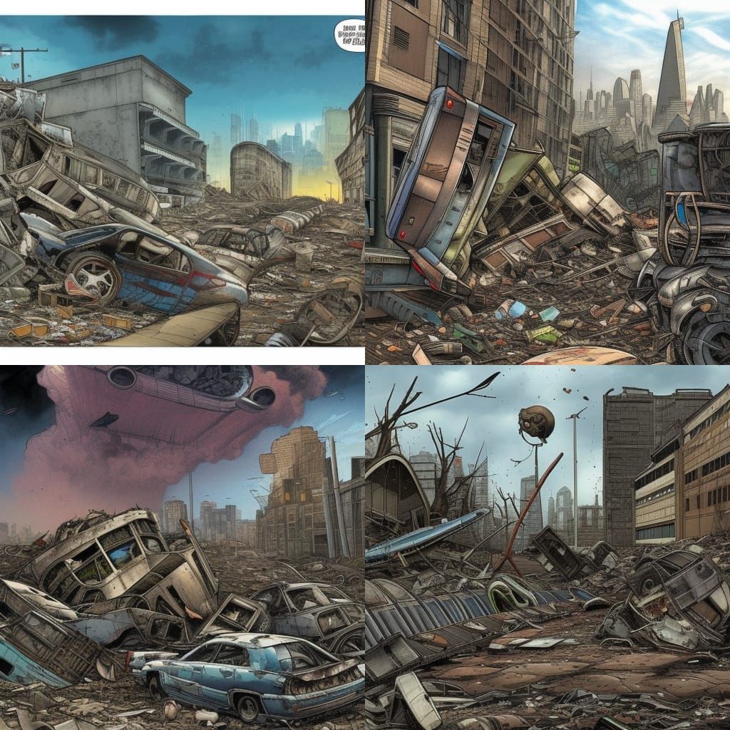 Post-Apocalyptic Ruined Cityscape, Comic Book Art