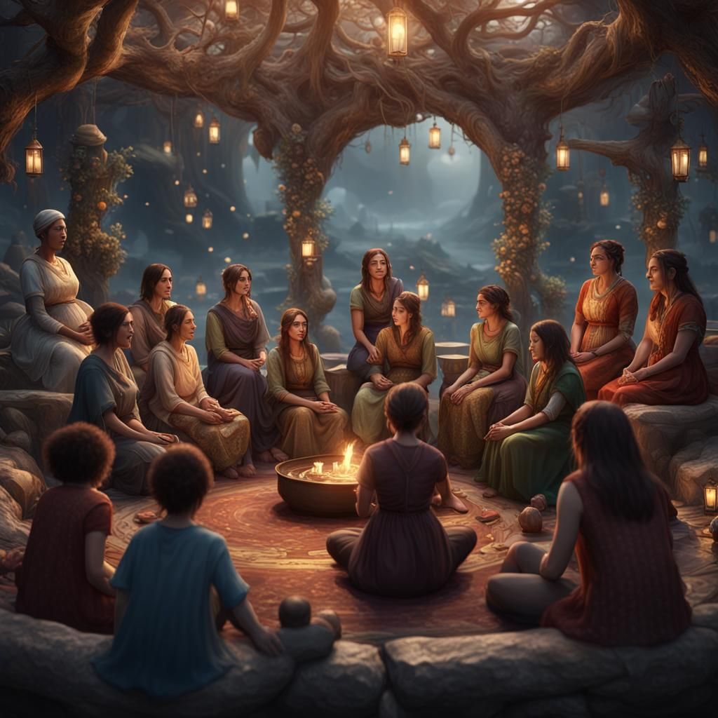 Circle of Women: A Detailed Matte Painting