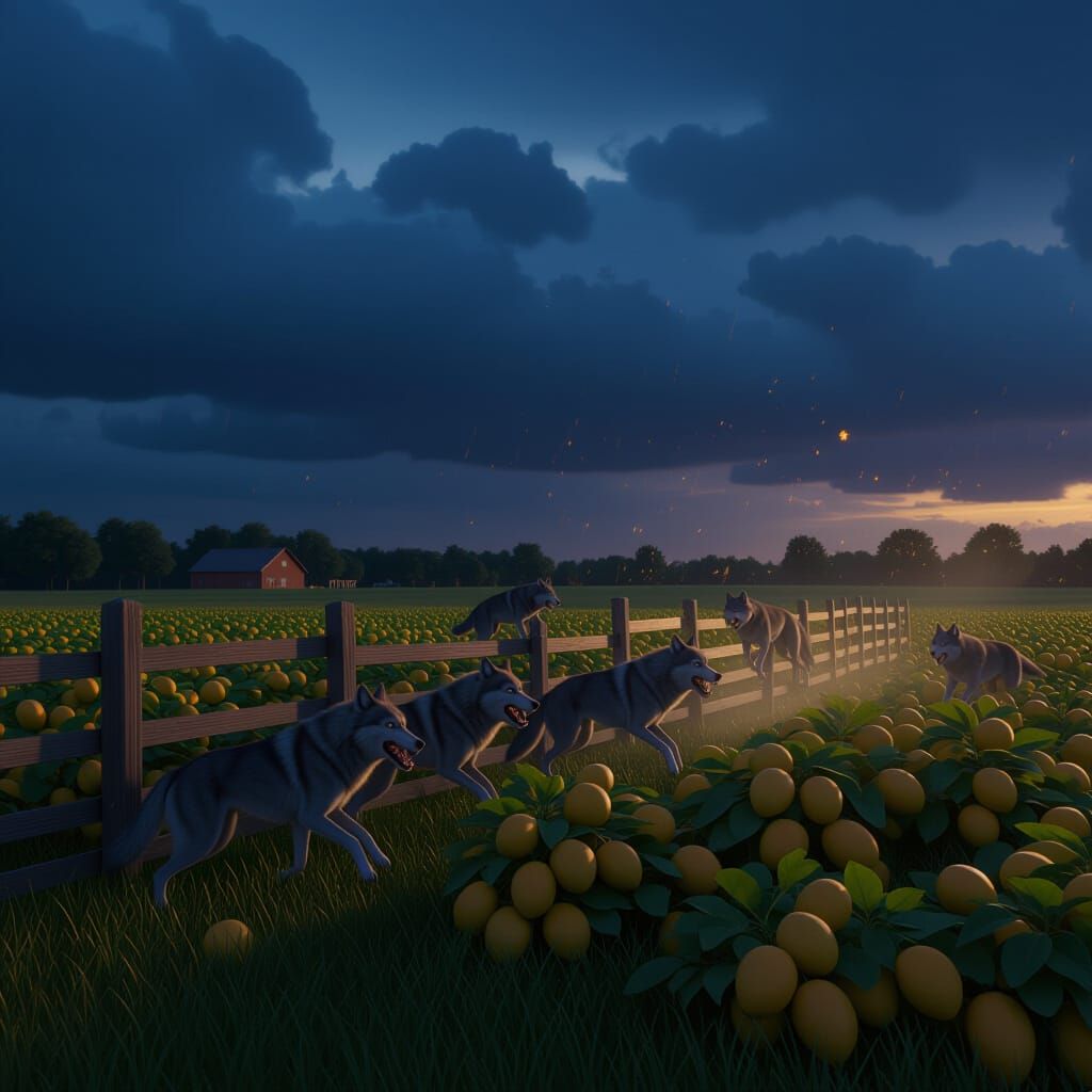 Wolves Devastate Farm on Stormy Evening