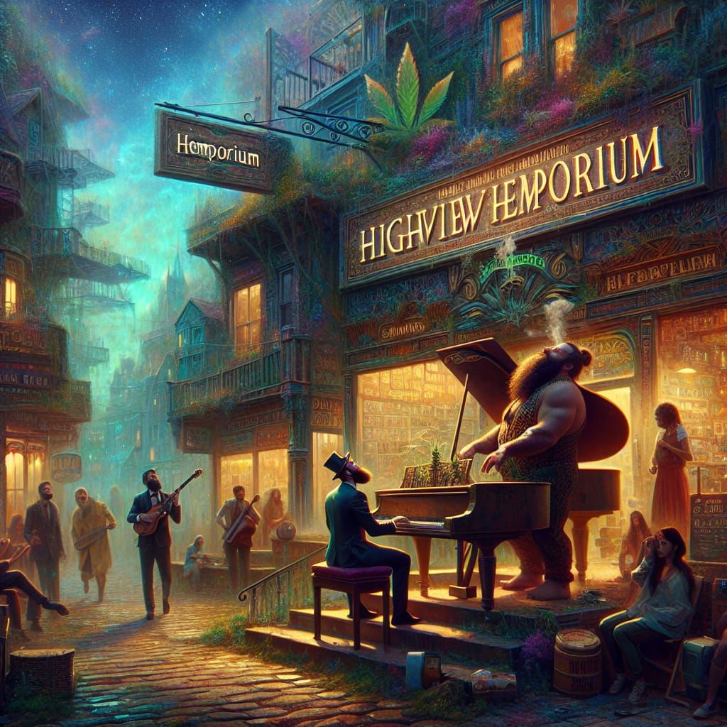 Highview Hemporium: A Matte Painting of Peace and Music