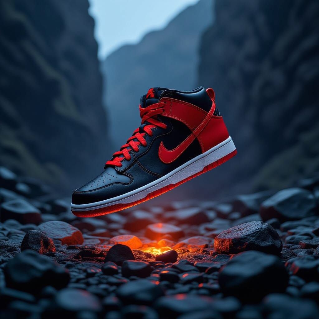 Nike Sneaker Levitating Over Rock Formation