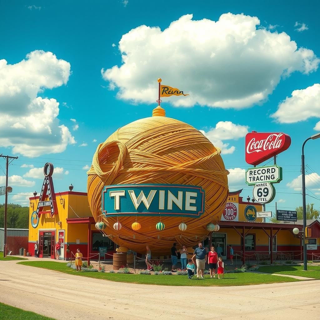 World's Largest Twine Ball Under Crimson Pagoda