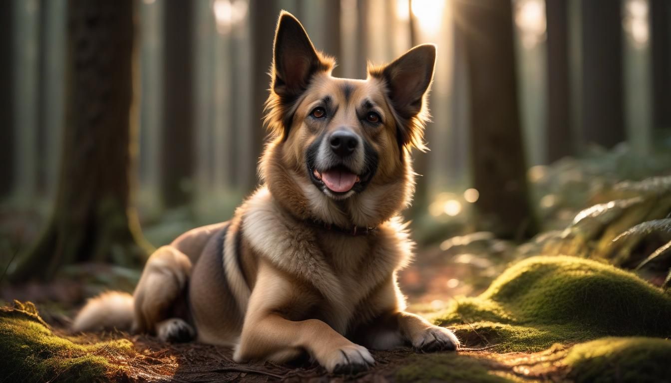 Dog Portrait in Forest with Bokeh Lighting