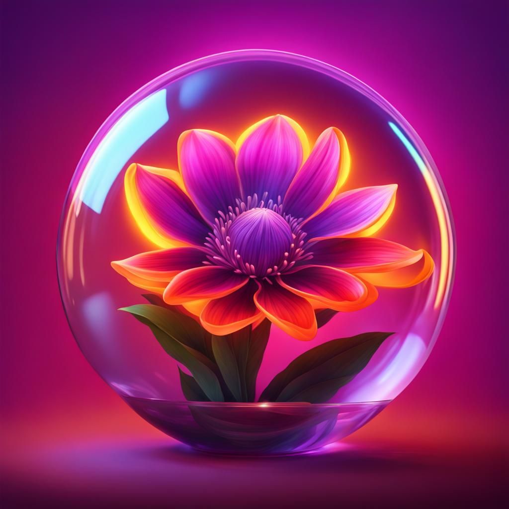 Glowing Purple Flower in Glass Ball: Hyper-Realistic Art