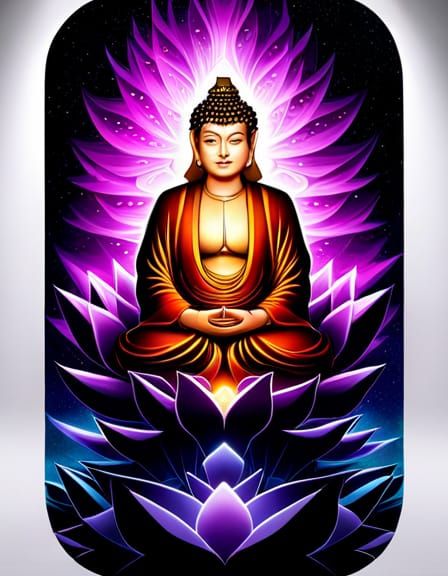 Metallic Buddha on Lotus Flower in Japanese Style