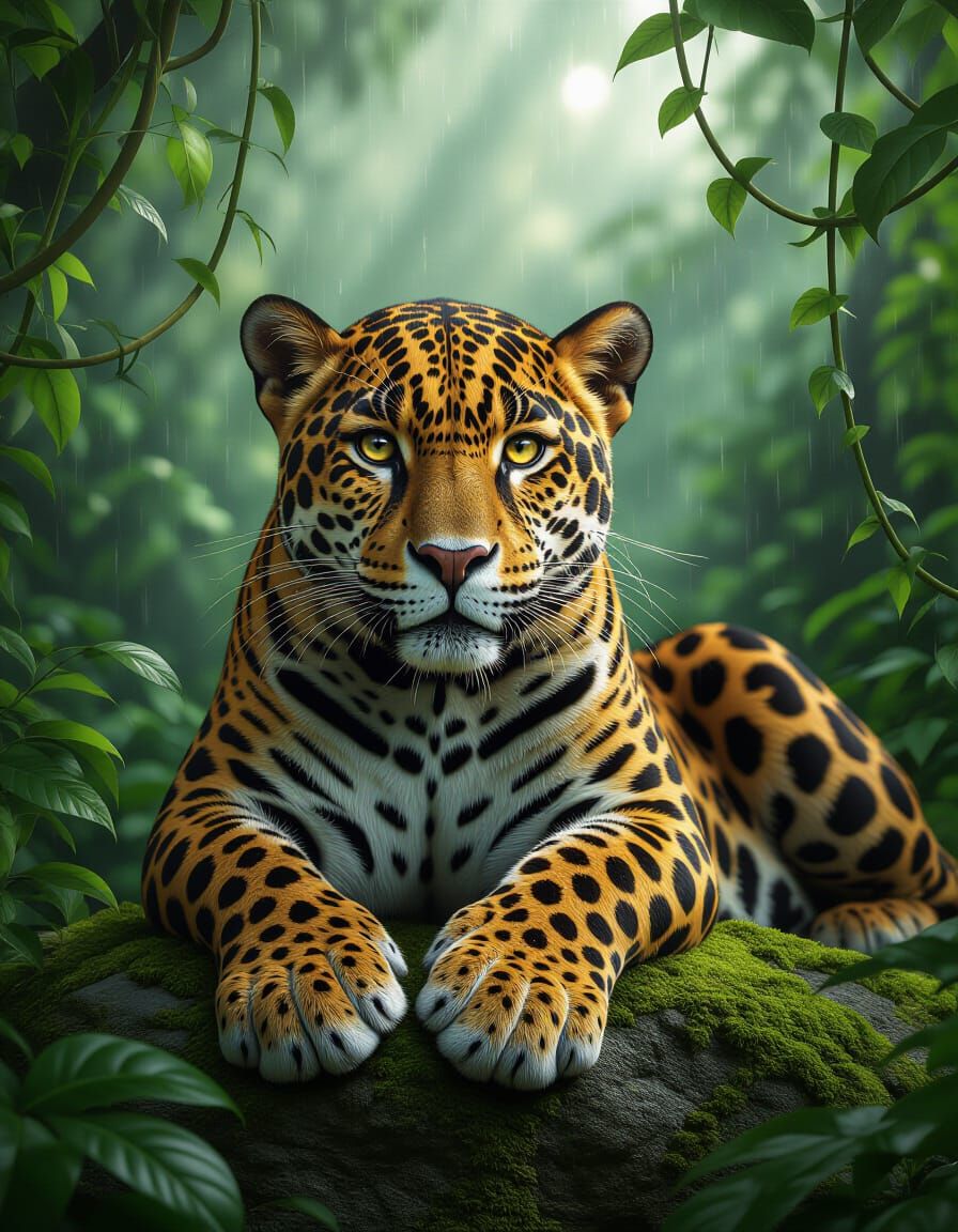 Hyper-Realistic Jaguar in Misty Rainforest
