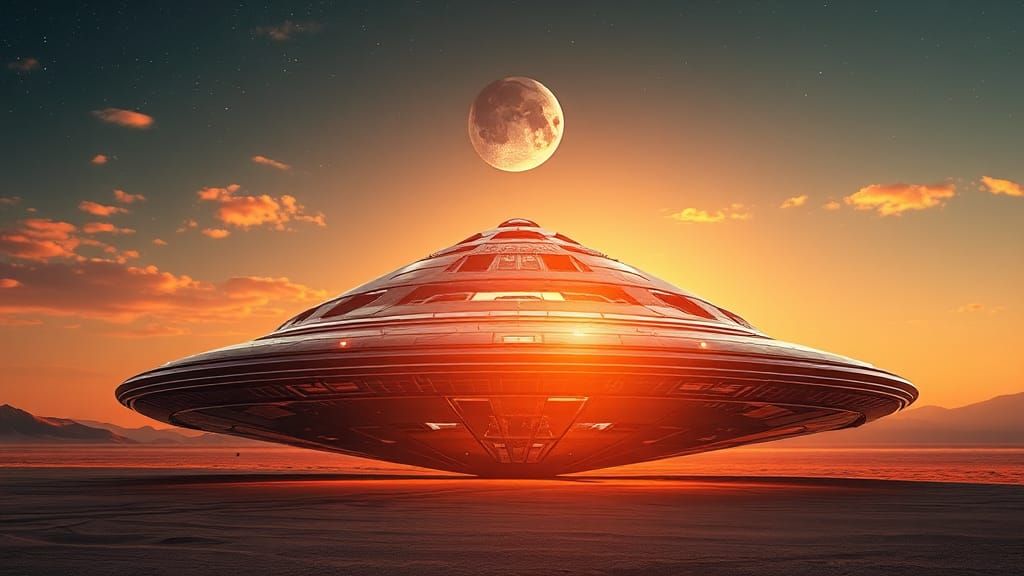 Pleiadian UFO Over Desert at Dusk in 8K