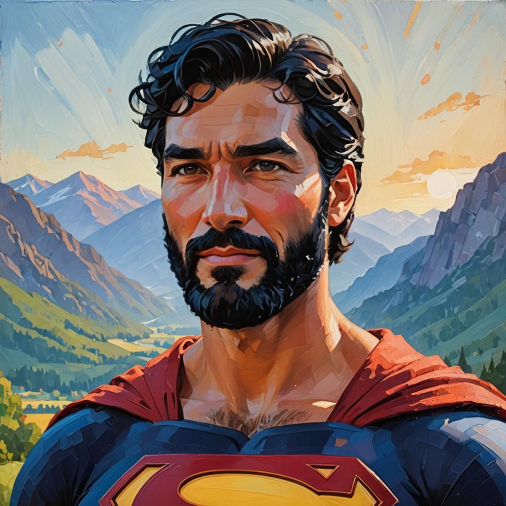 Superman Portrait in Impressionist Impasto Style