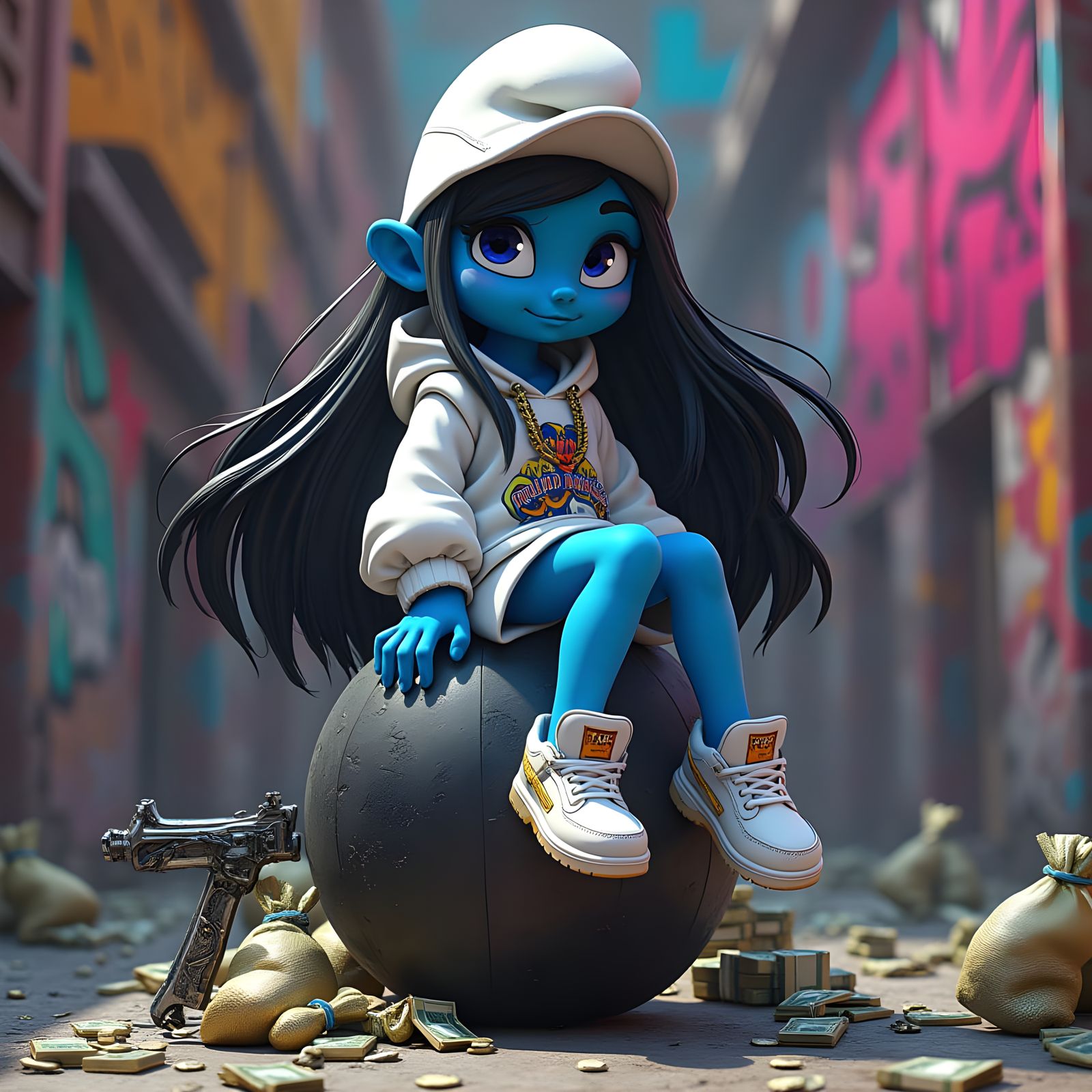 Graffiti Girl Smurfette in Urban Fantasy