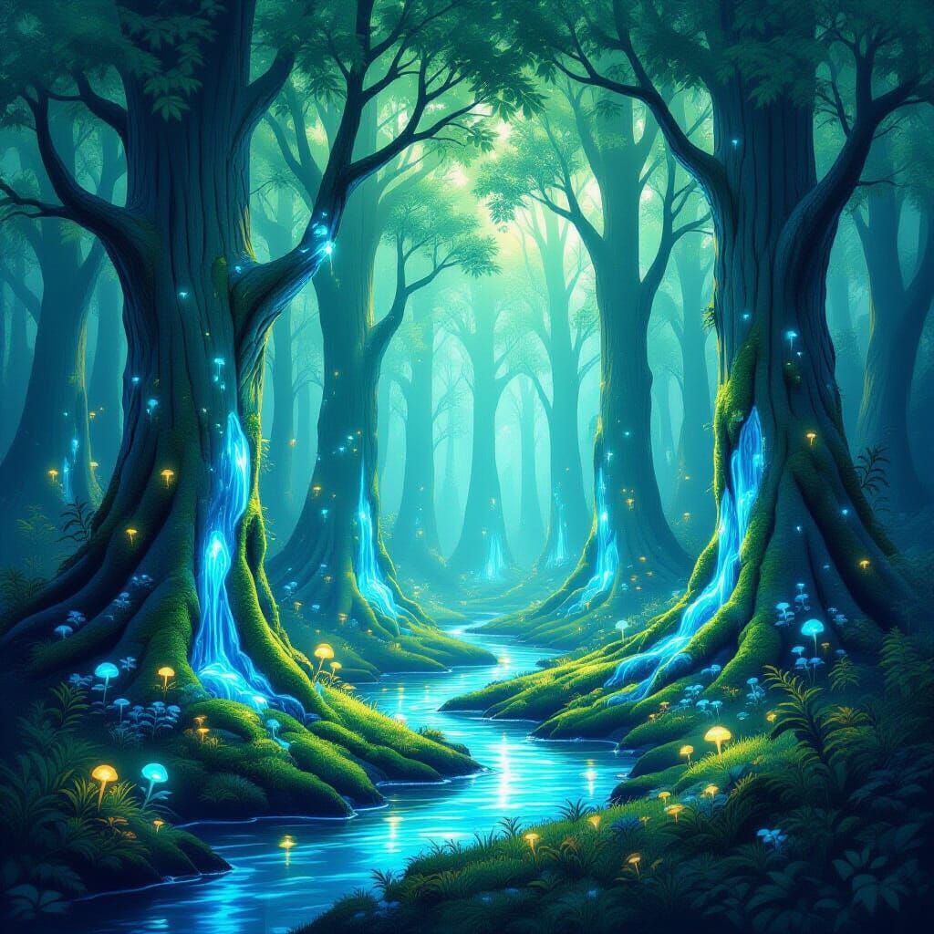 Ethereal Forest Clearing with Bioluminescent Flora