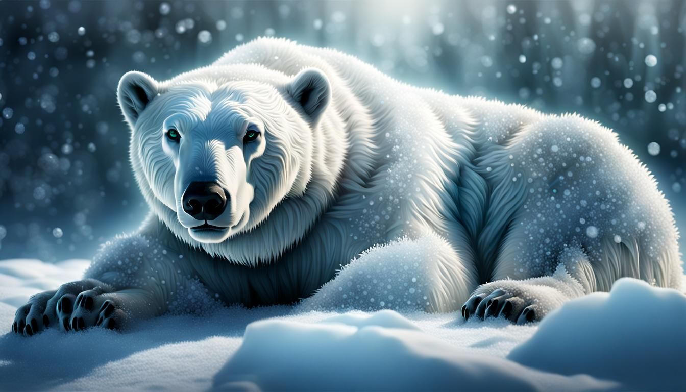Hyperdetailed Ice Crystal Polar Bear in Snow