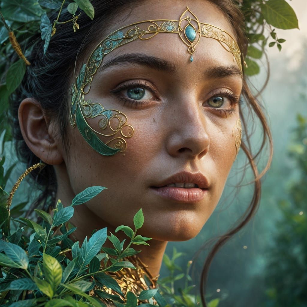 Mystical Earth Goddess Emerges from Vibrant Amazonian Landsc...