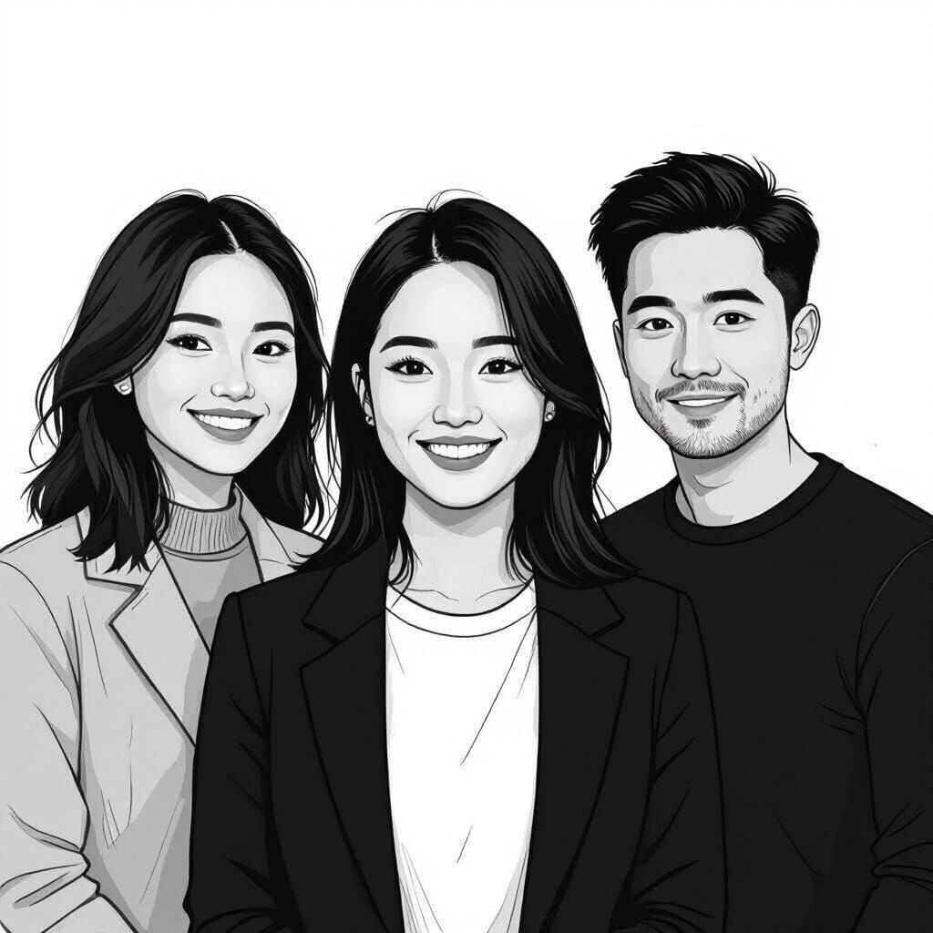 Monochrome Sketch of People Forming X Symbol