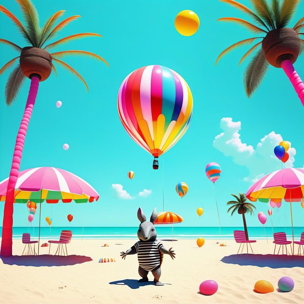 BALLOON ARMADILLO ANDY playing beach volleyball with his bal...
