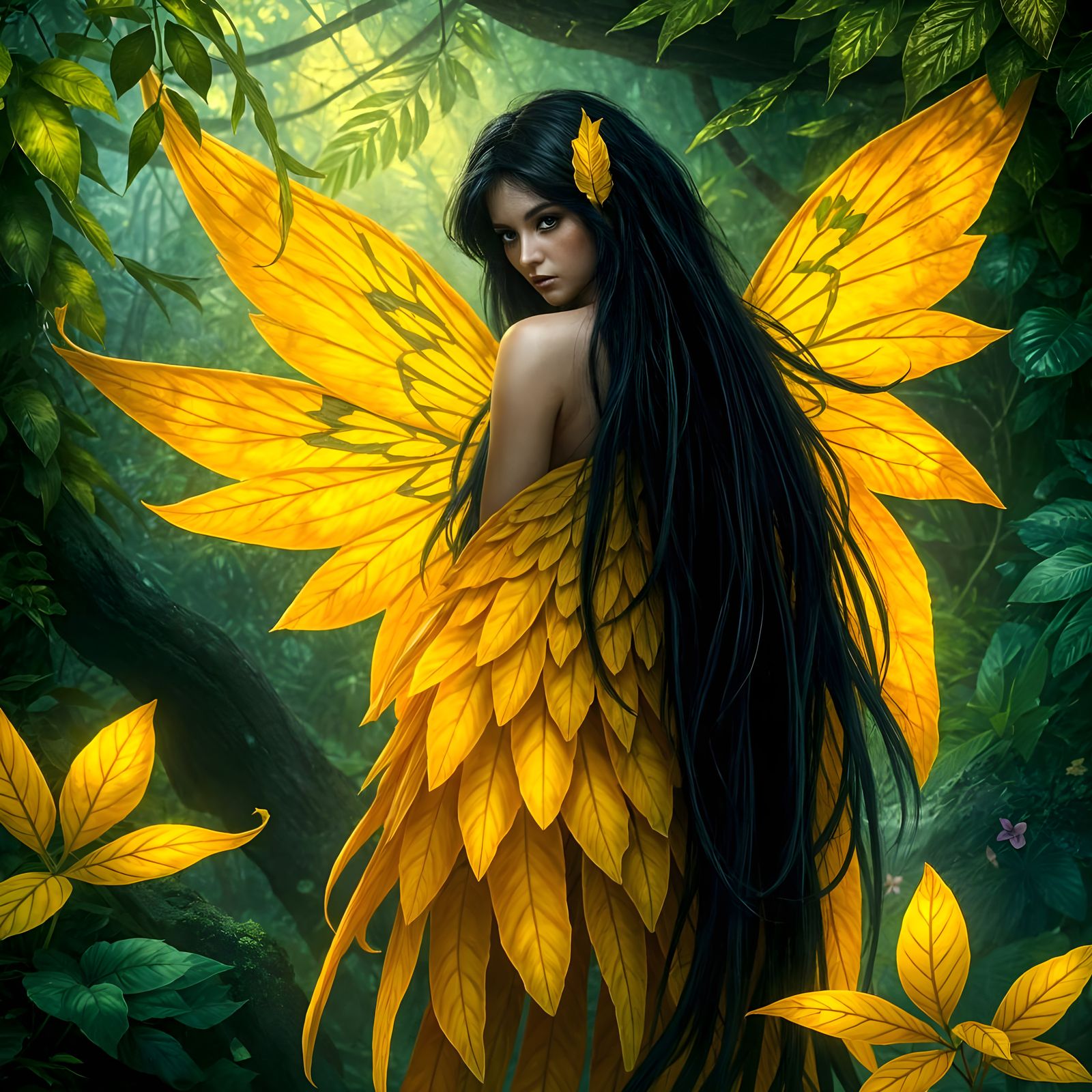 Fantastical Faery in Luminous Rainforest Landscape