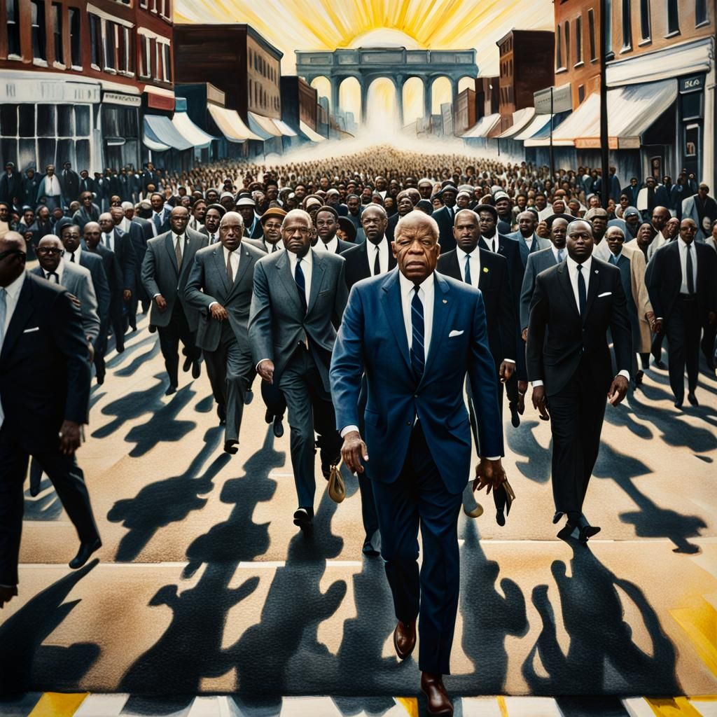 Civil Rights March: Hyperrealistic Polaroid Action Painting