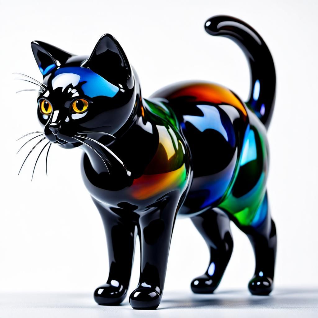 Transparent Glass Cat Figurine in Splash Art
